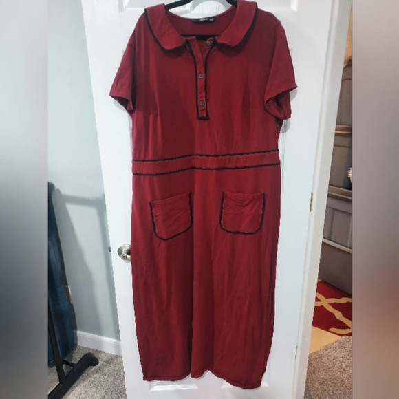 eShakti Contrast Trim Peter Pan Collar Cotton Knit Maxi Dress in Size 3X - 26W - Picture 1 of 10